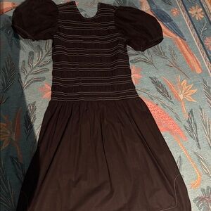 Ganni Black Dress with White Stripes